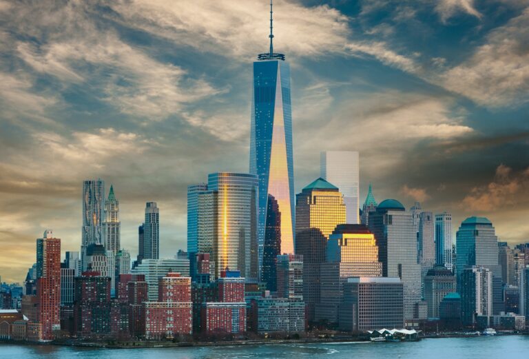 New York City Manhattan skyline at sunset